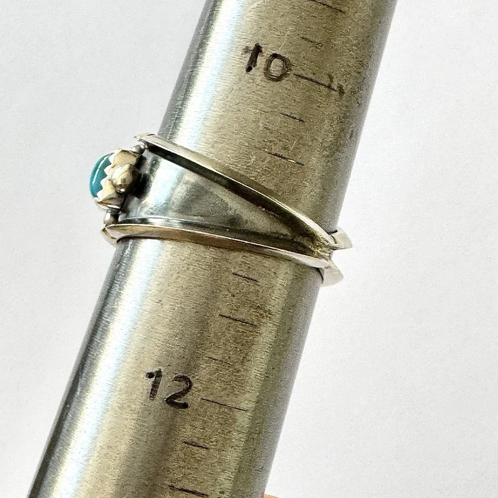 Navajo Turquoise Mens Band Sz 11 Three Stone‎ Ring 12mm Sterling Dark Cadman